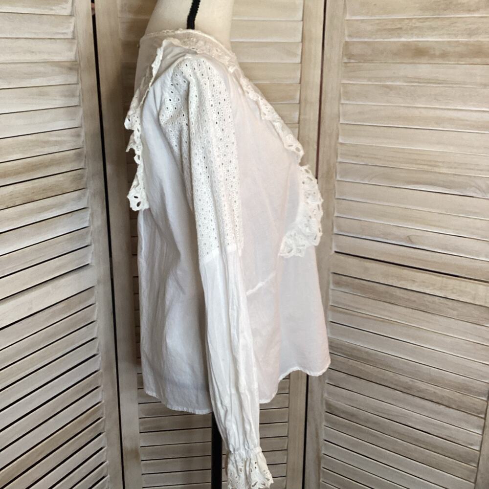 Anthropologie Seen Worn Kept Ivory Eyelet Ruffle 100% Cotton Blouse M - Picture 5 of 11
